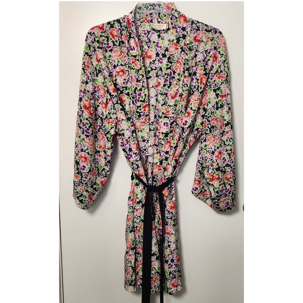 Victoria's Secret Floral Robe Gold Label Belted 3/4 Kimono Sleeve Vtg One Size‎